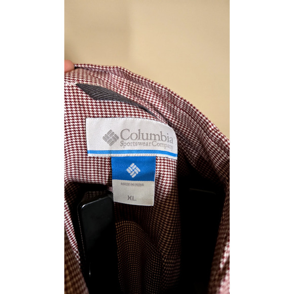 Columbia Mens Long Sleeve Button Up Red Hounds Toothprint XL - Picture 5 of 8